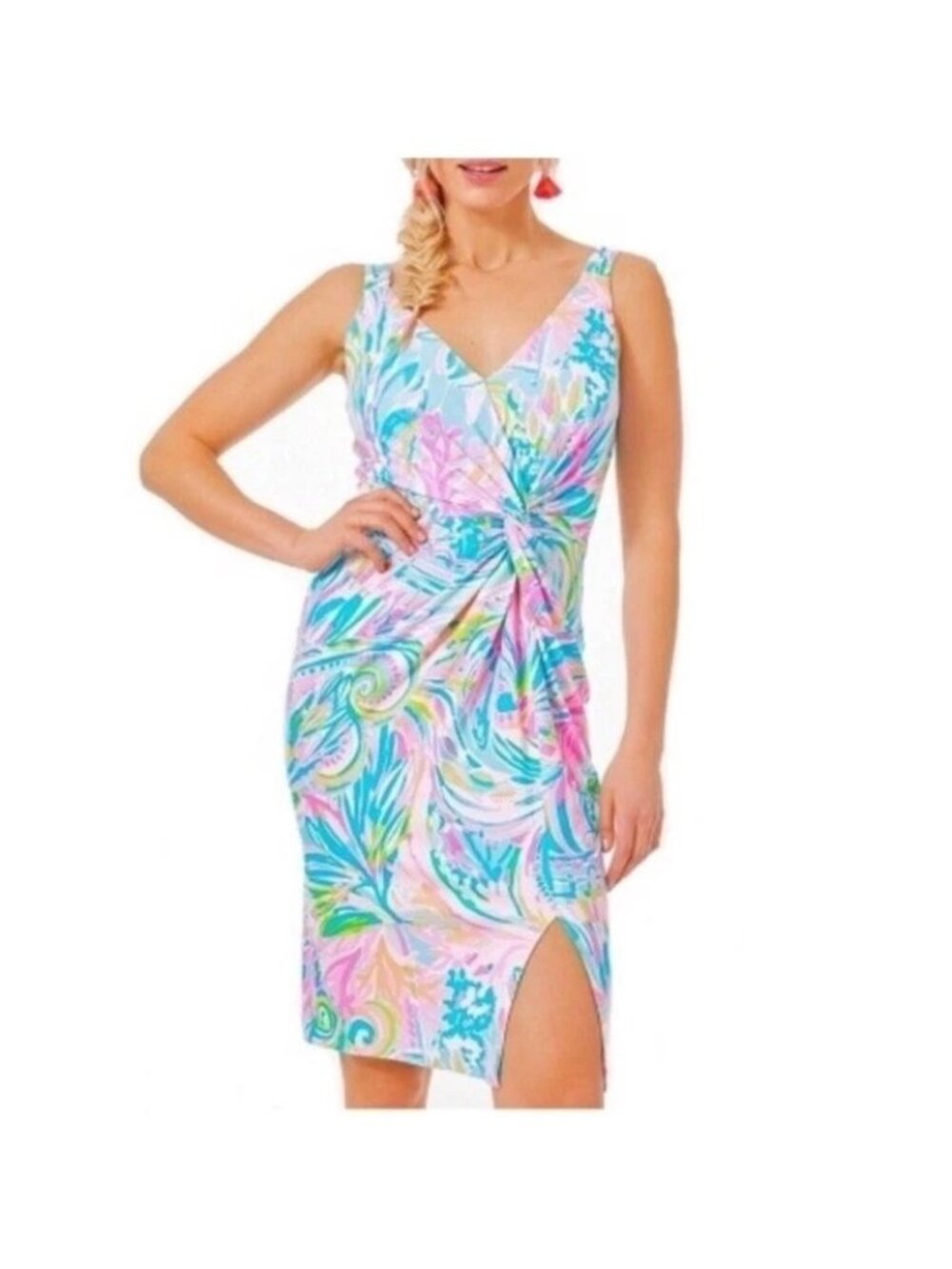 Lilly Pulitzer Women's Carnivale Coral Print Ricci Sleeveless Twist Dress Size 0